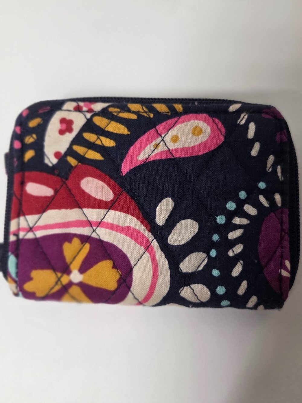 Vera Bradley Quilted Zip ID Case Painted Paisley Cotton Coin Purse Wallet Card H